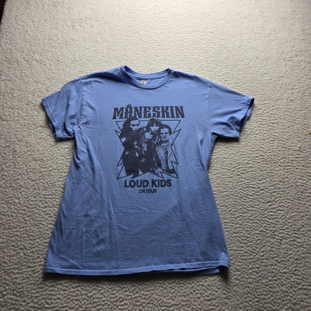 Gildan Shirt Mens M Blue Maneskin Loud Kids Tour Graphic Band Tee Heavy Cotton